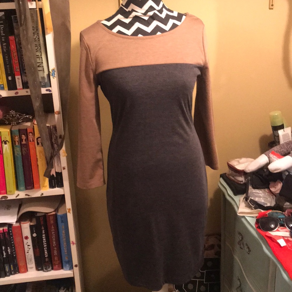 Gray and brown dress